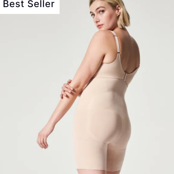 SPANX NWOT power Shaper  open gusset w bra loop holes nude high-waisted - Picture 2 of 13